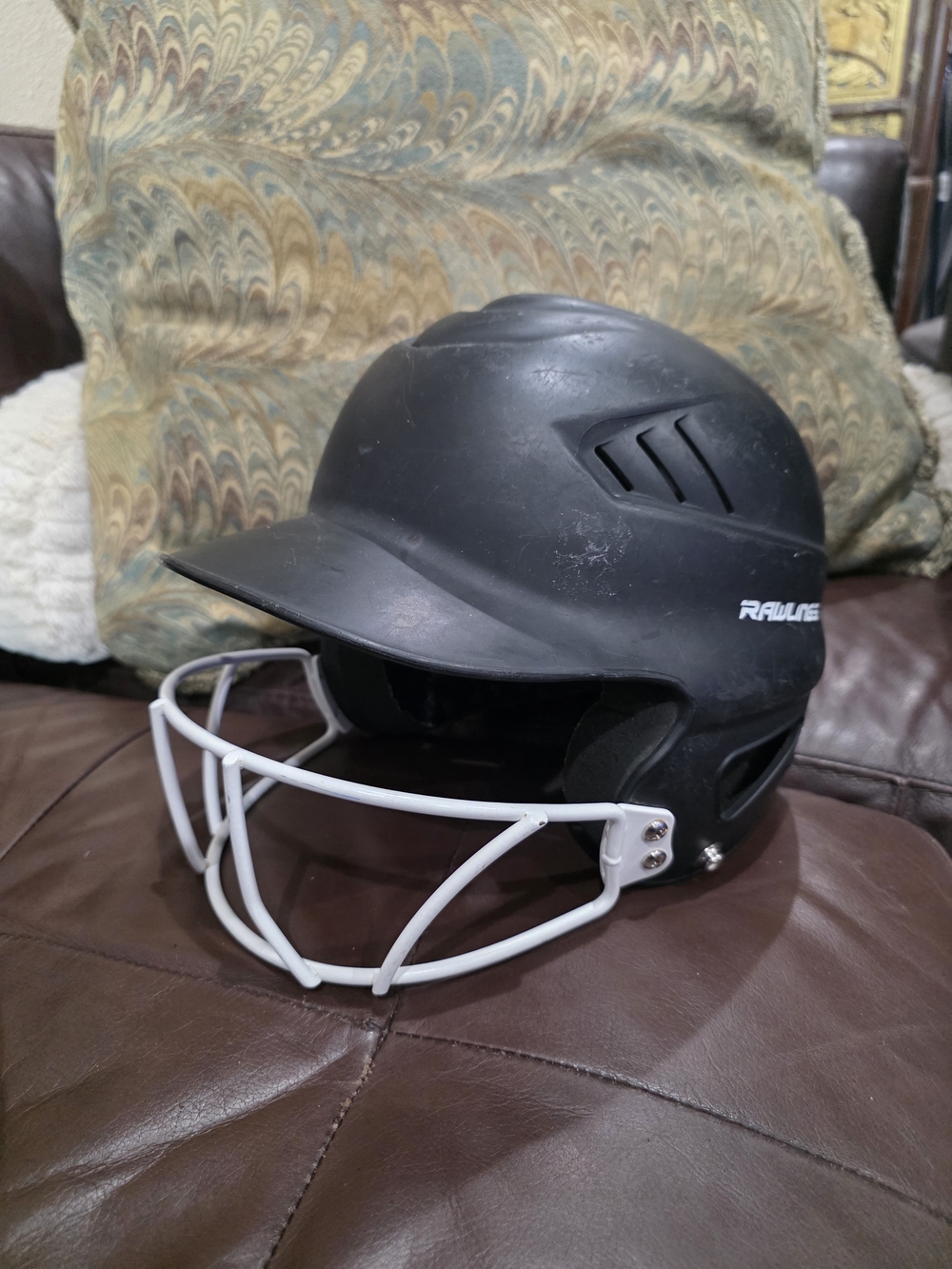 Rawlings Black Batting Helmet with White Face Guard